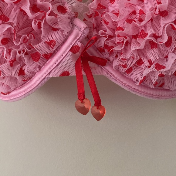 La SENZA Lingerie Bra Fitted Pink Red Hearts Ruffle Occasion Cute Size 32C - Picture 11 of 16
